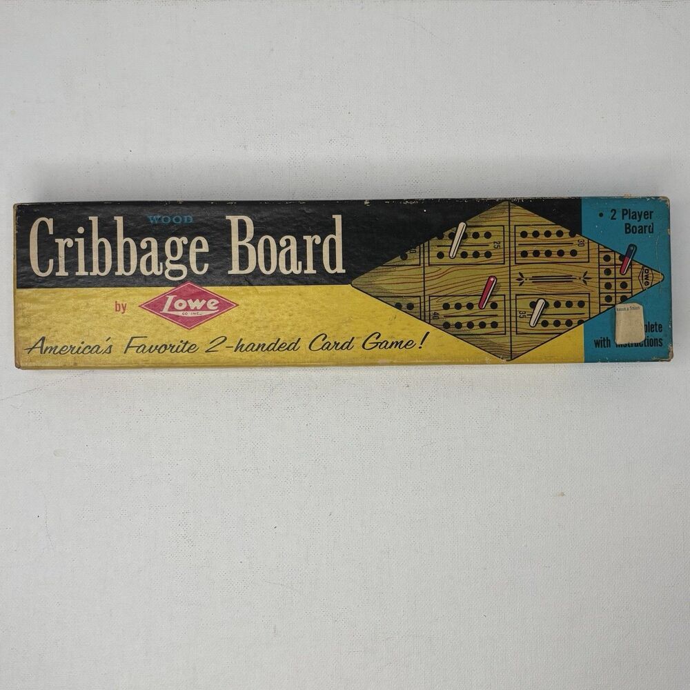 Vintage Wood Cribbage Board ES Lowe #1503 In Original Box -NO pegs or manual